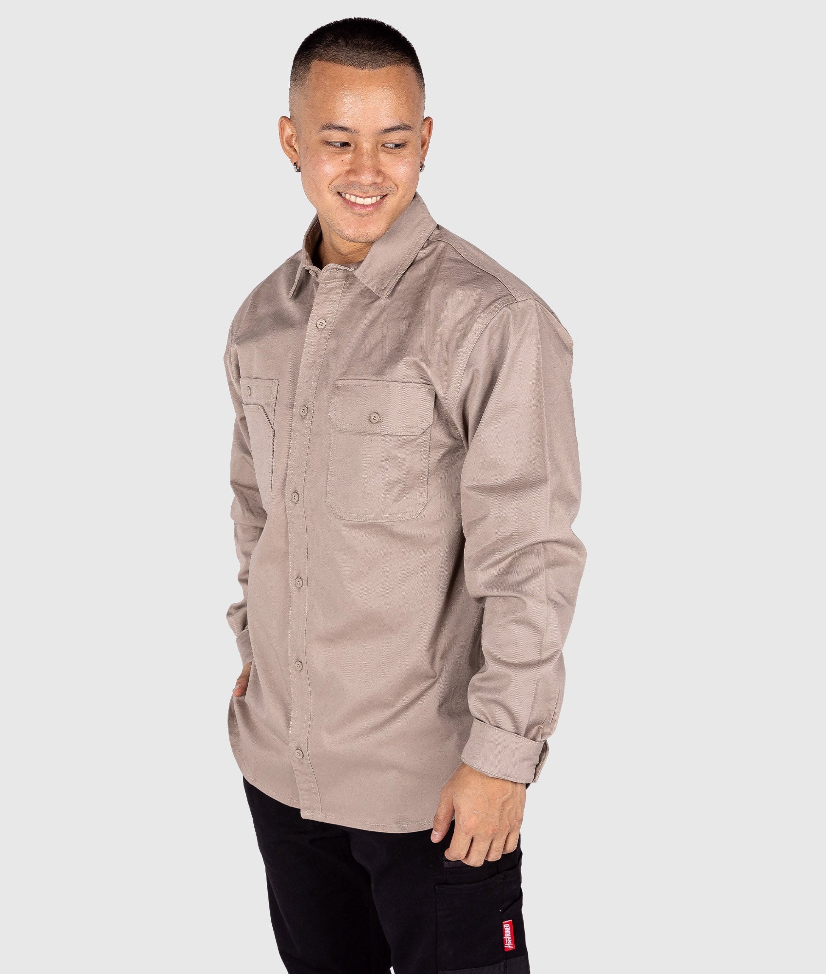 Long Sleeve Work Shirt - Tan - Image 6