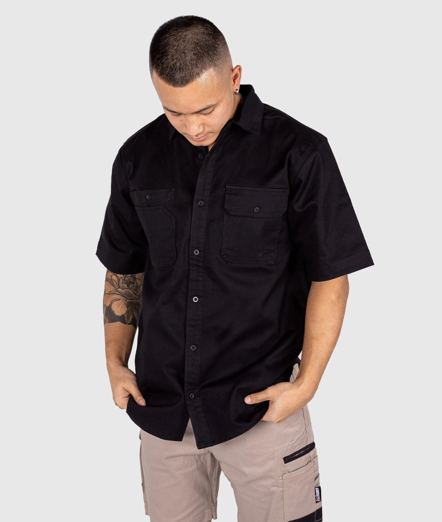 Short Sleeve Work Shirt - Black - Image 5